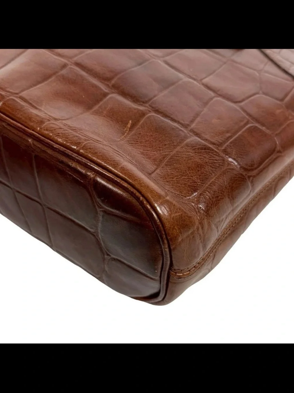 Mulberry Croc-Embossed Leather Shoulder Bag in Dark Brown